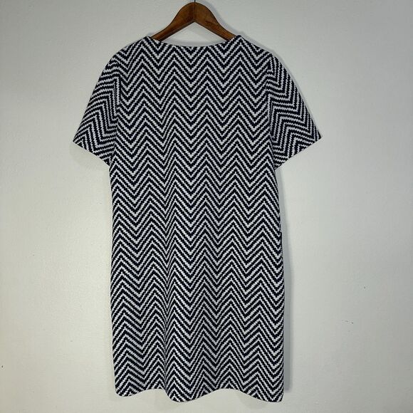 Bellance Womens Dress L Blue White Textured Geometric Short Sleeve Unlined - Picture 2 of 8